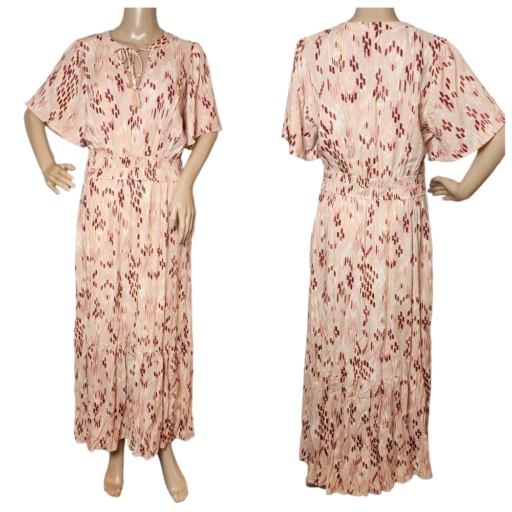 Knox Rose Flutter Sleeve Pink Maxi Dress. Pockets. Ruffle Hem. Size Medium